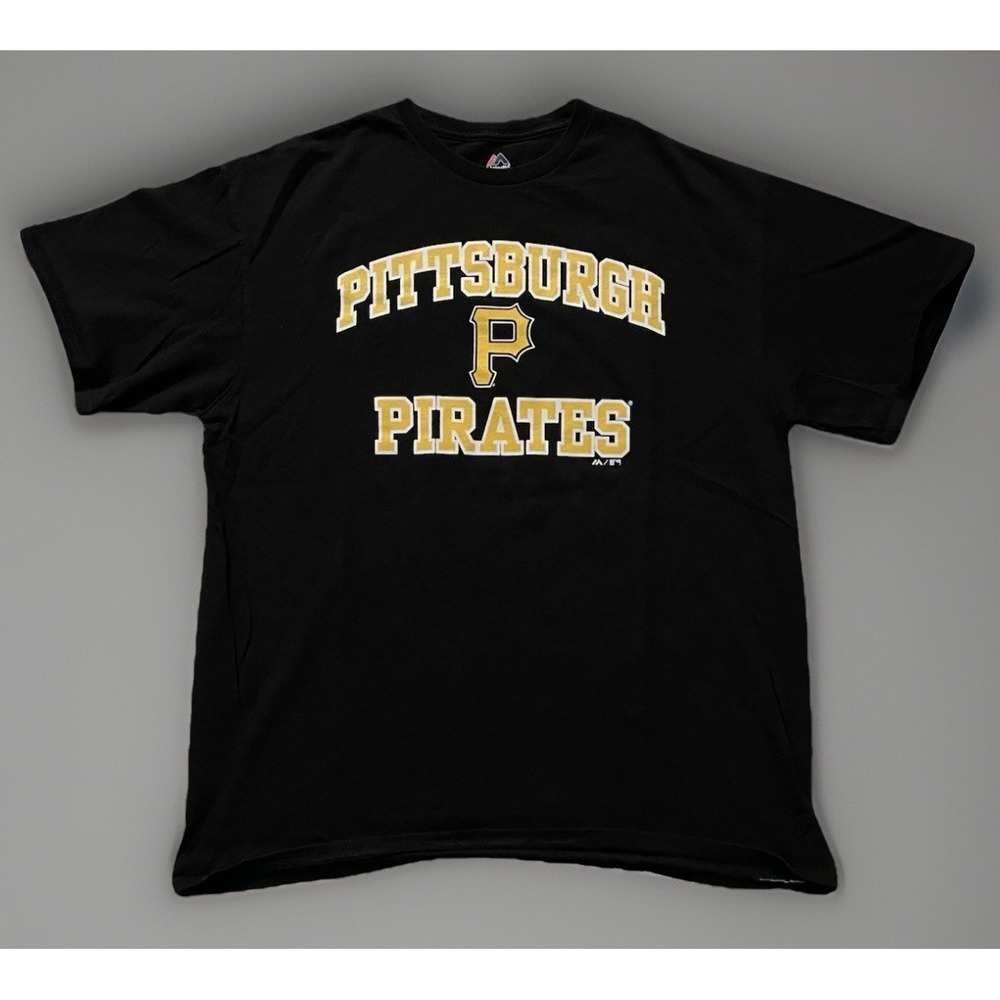 Pittsburgh Pirates Majestic Short Sleeve T-shirt Black MLB Print Logo XL JBHS
